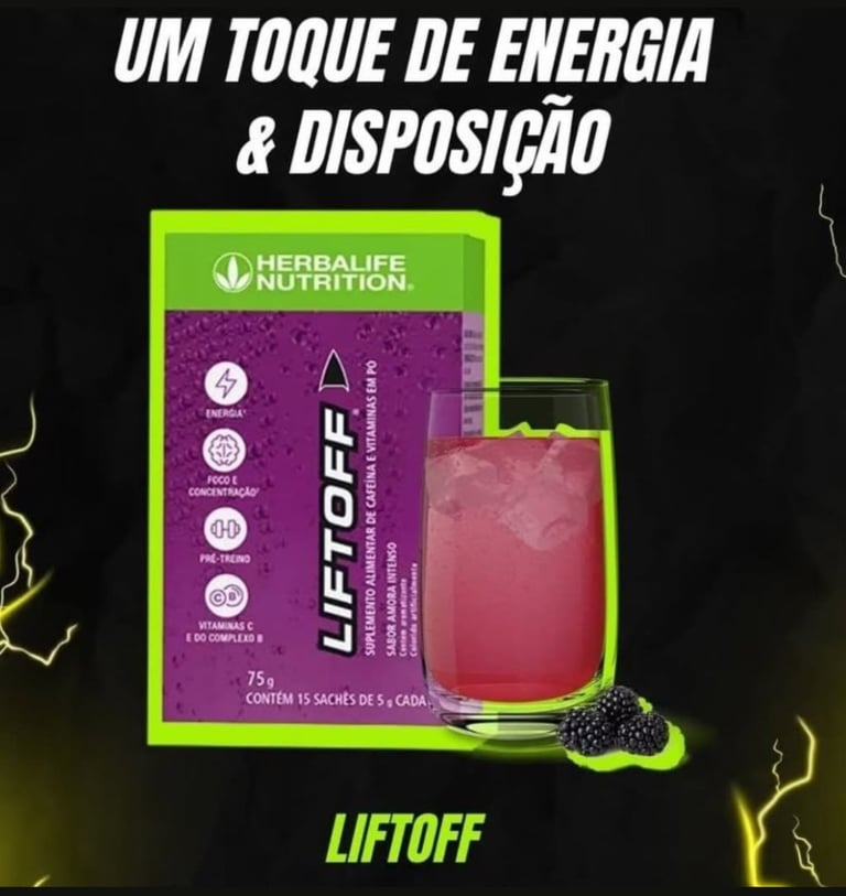 LiftOff Cafeína + taurina + biotina + vitaminas do complexo B e vitamina C.
