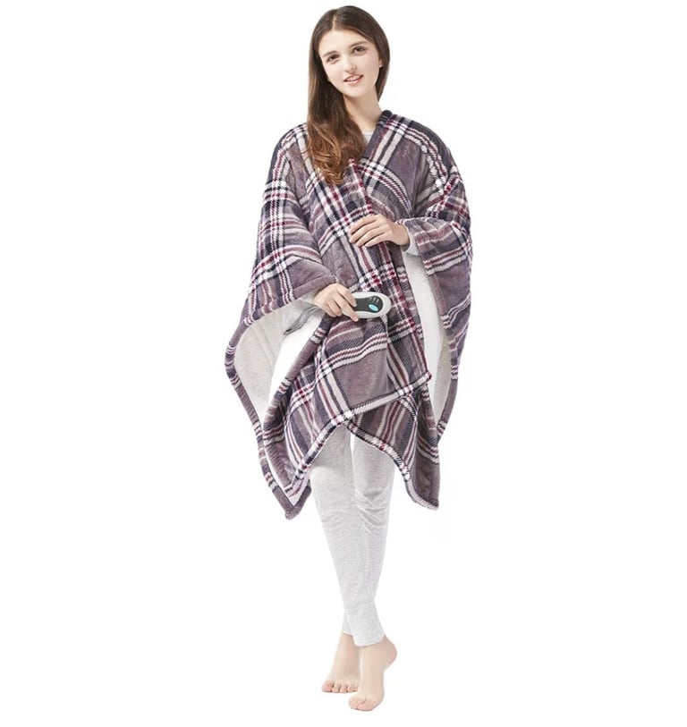 Beautyrest wearable electric poncho blanket for hands-free warmth and comfort.
