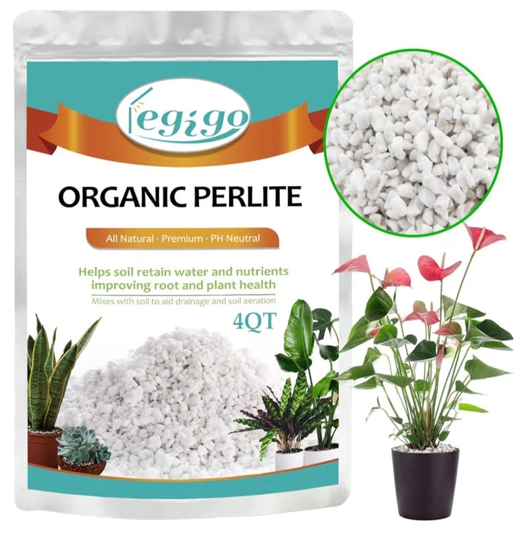 Perlite used in potting soil to improve drainage and airflow for healthy root development in indoor