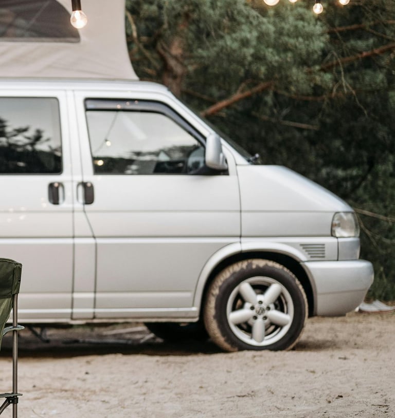 Campervan on campsite living vanlife