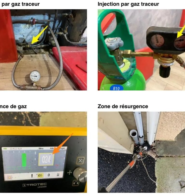 injection gaz traceur detection recherche  fuite d eau douche baignoire Saint priest 69800