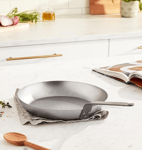 Mauviel M'Steel black carbon steel skillet for professional non-toxic cooking