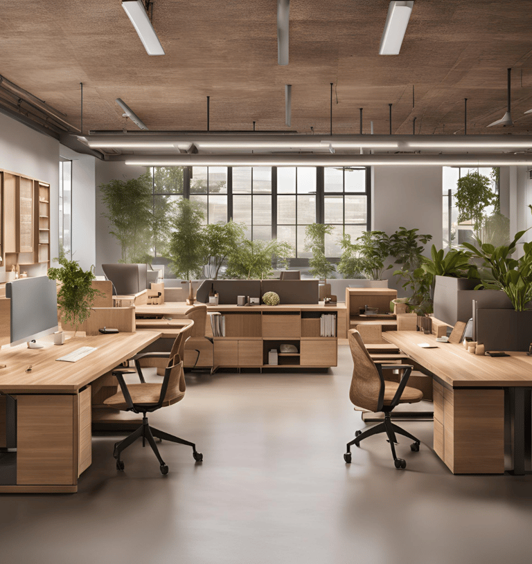 a large open office with a desk and a computer- Clayworks Shankara