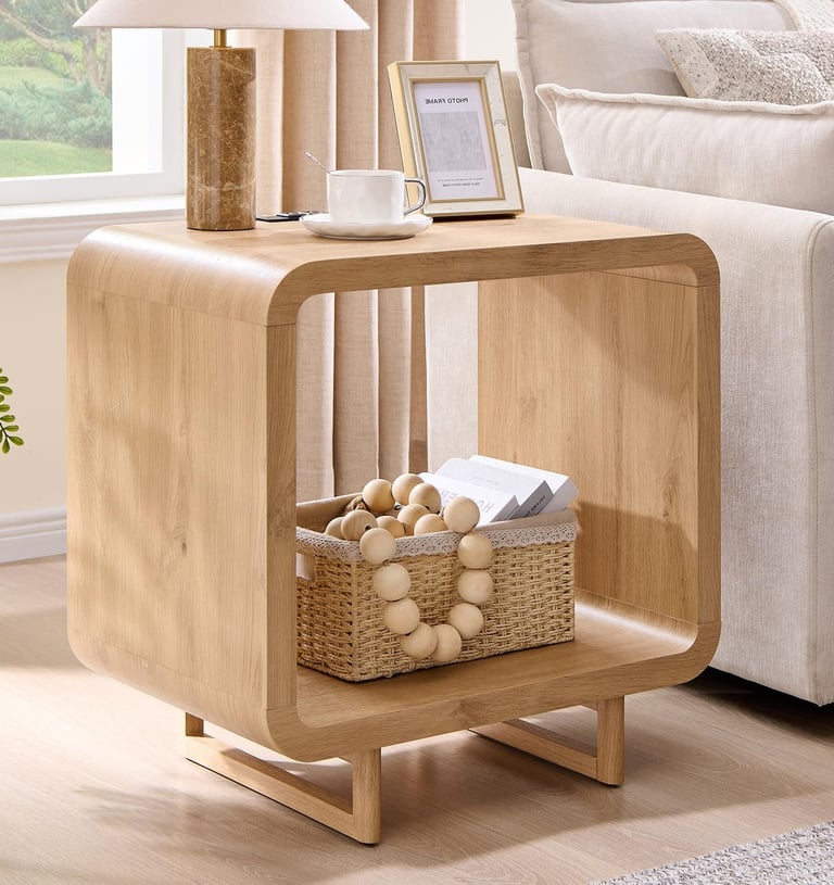 2 Tier Side Table with Charging Station and Storage Shelf