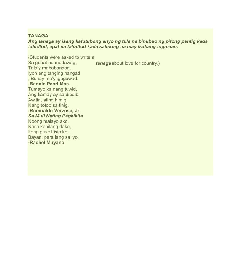 tanaga traditional tagalog poem