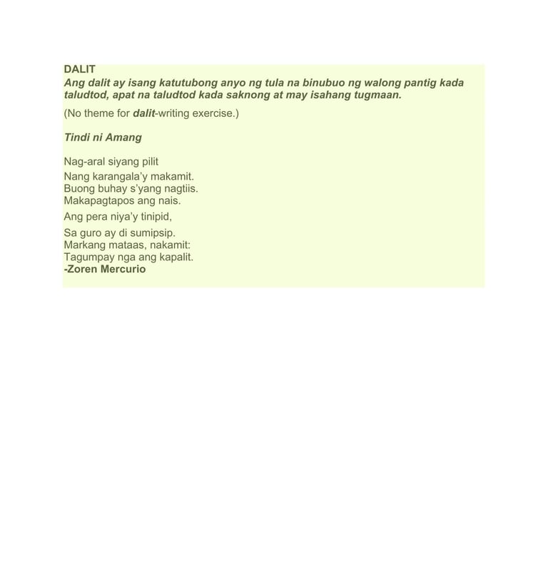 dalit traditional tagalog poem