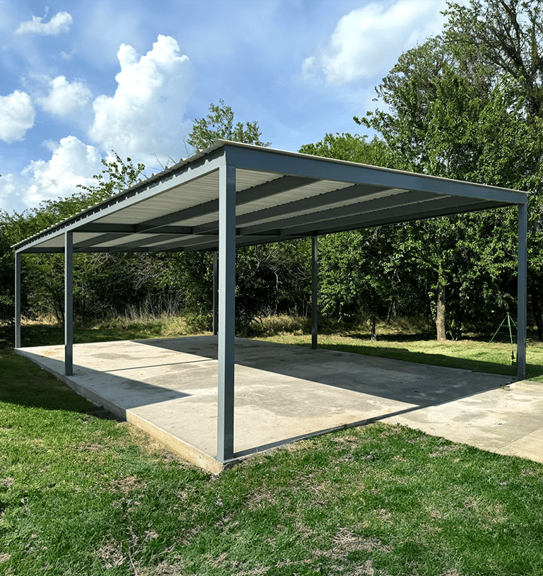 Metal Patio with Roof and Concrete Floor
