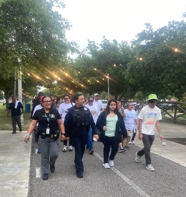 a group of people marching