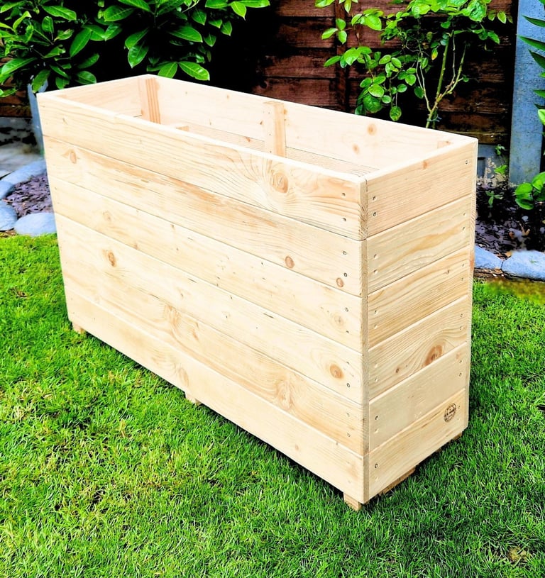 handmade planter box wooden raised garden planter box made from natural wood tall slim design handmade in UK from solid wood