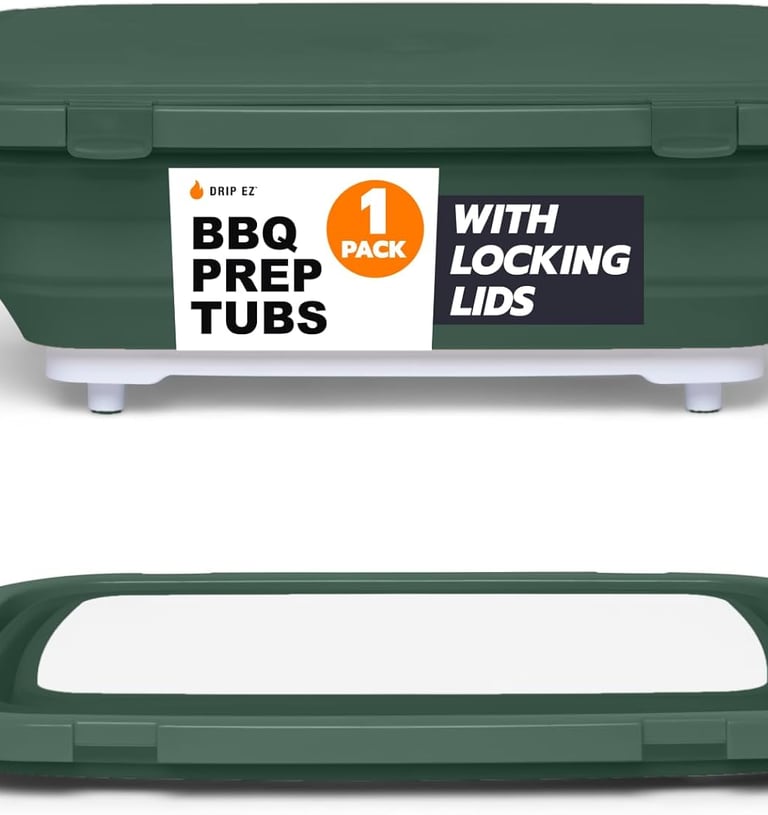 Drip EZ Collapsible BBQ Prep Tub - for Meal Prep Marinating Food Storage - Includes Cutting Board &