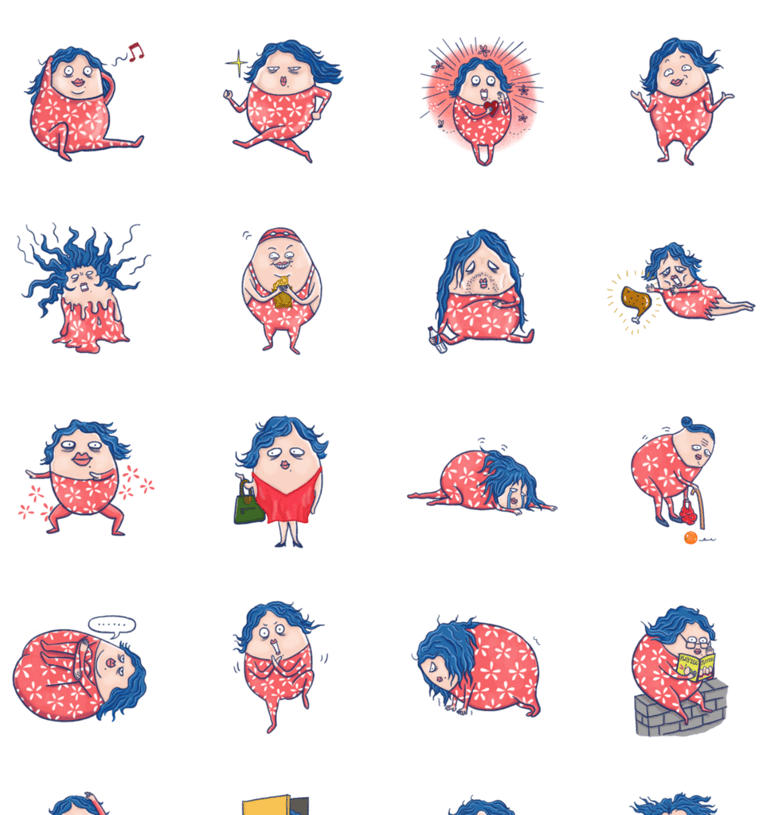 A collection of hello dumpty illustration stickers for the line app