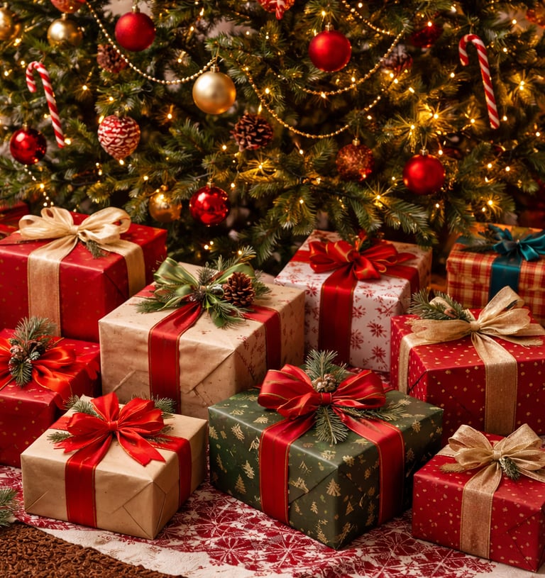 Christmas presents under a tree