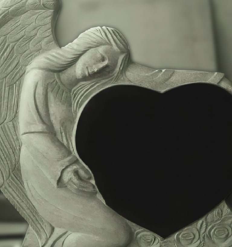 Paminklas angelas laikantis širdį