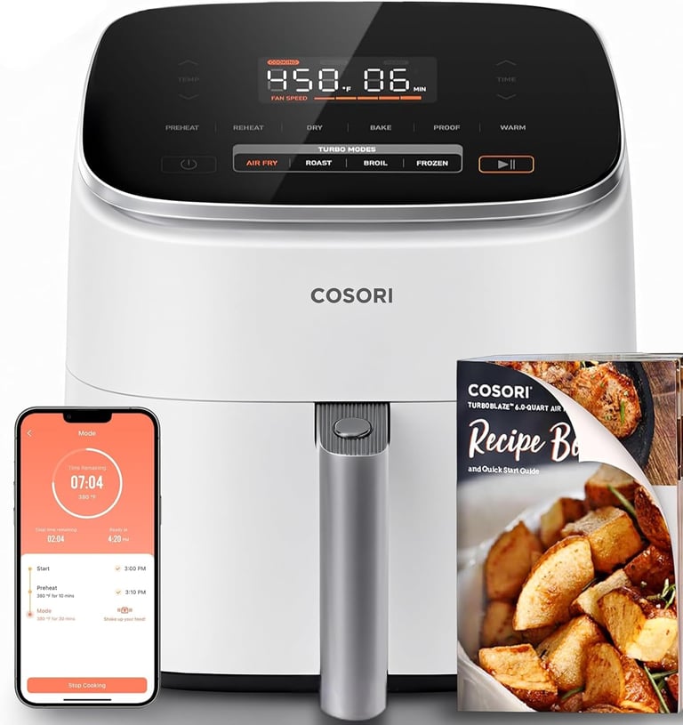 Cosori 9-in-1 TurboBlaze Air Fryer 6 Qt, Premium Ceramic Coating, 90°–450°F, Precise Heating