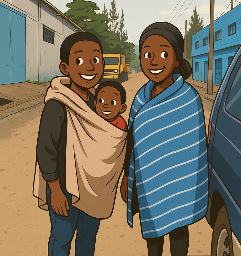 a woman holding a baby in a blanket