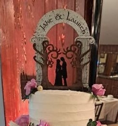 laser cut and engraved wedding cake topper