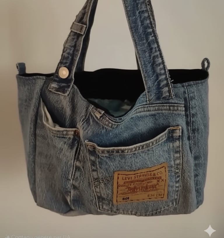 un sac en jean bleu recyclé fait main