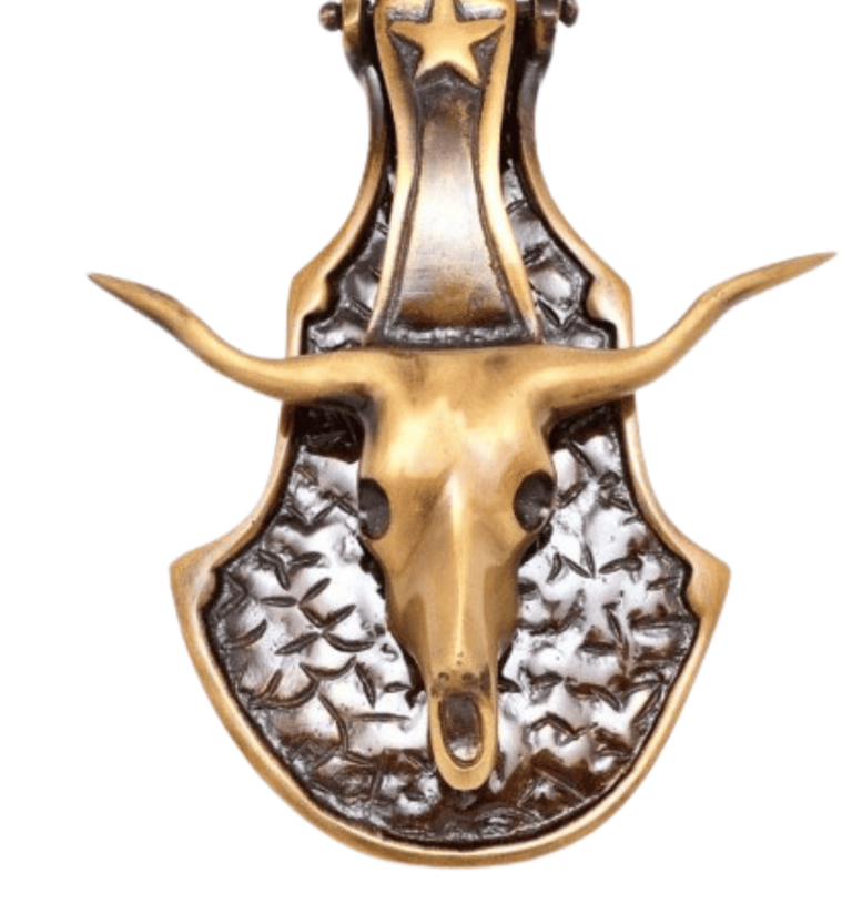 a bull head with a long horn and a long horn