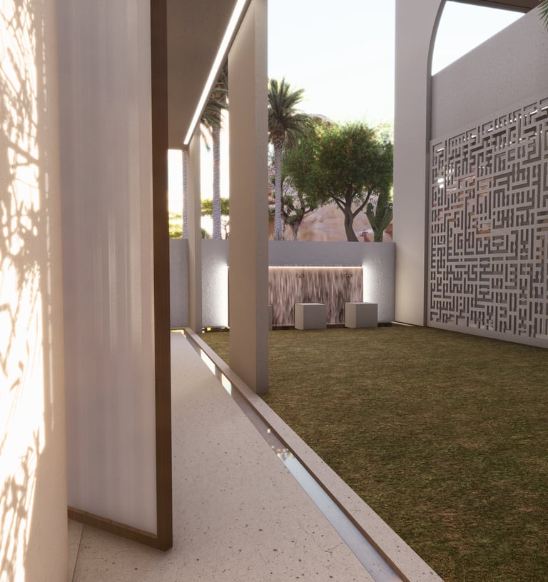 A view of the courtyard of the Etihad House proposal by Moori Interiors.