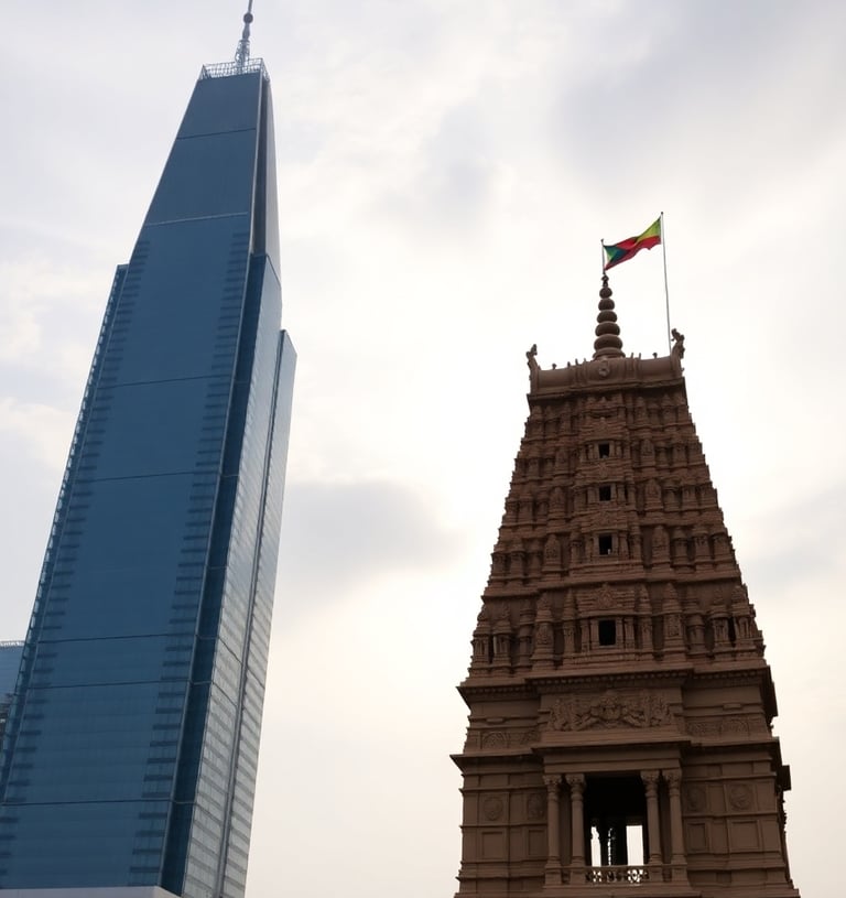 ancient temples existing next to skyscrapers