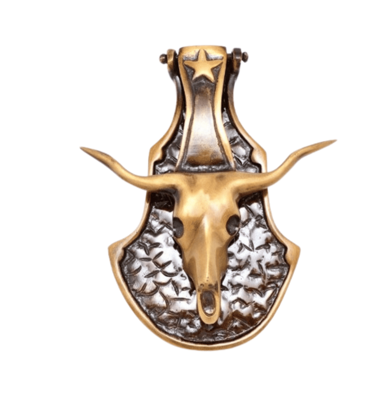 a bull head with a long horn and a long horn