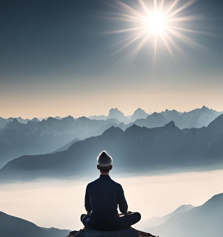 homme qui médite au sommet d'une montagne