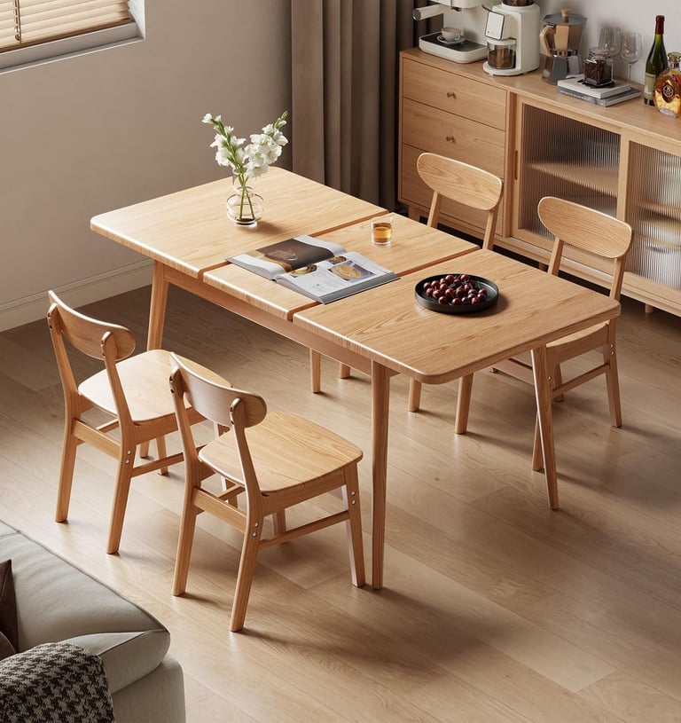 Solid Wood Extendable Dining Table Seamless Extension for Small Spaces