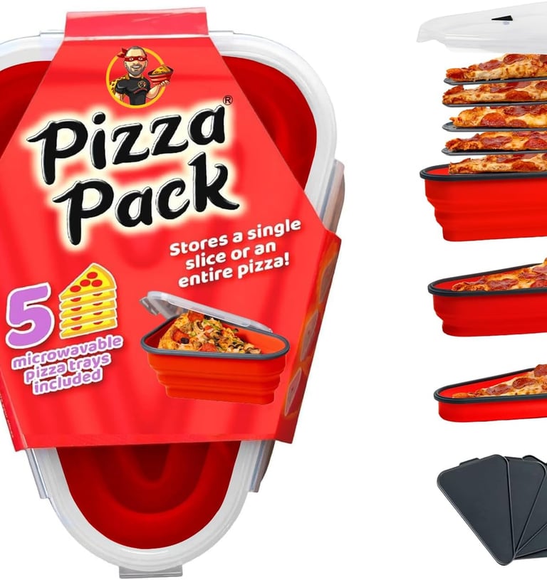 The Perfect Pizza Pack™ - Reusable Pizza Storage Container with 5 Microwavable Serving Tray