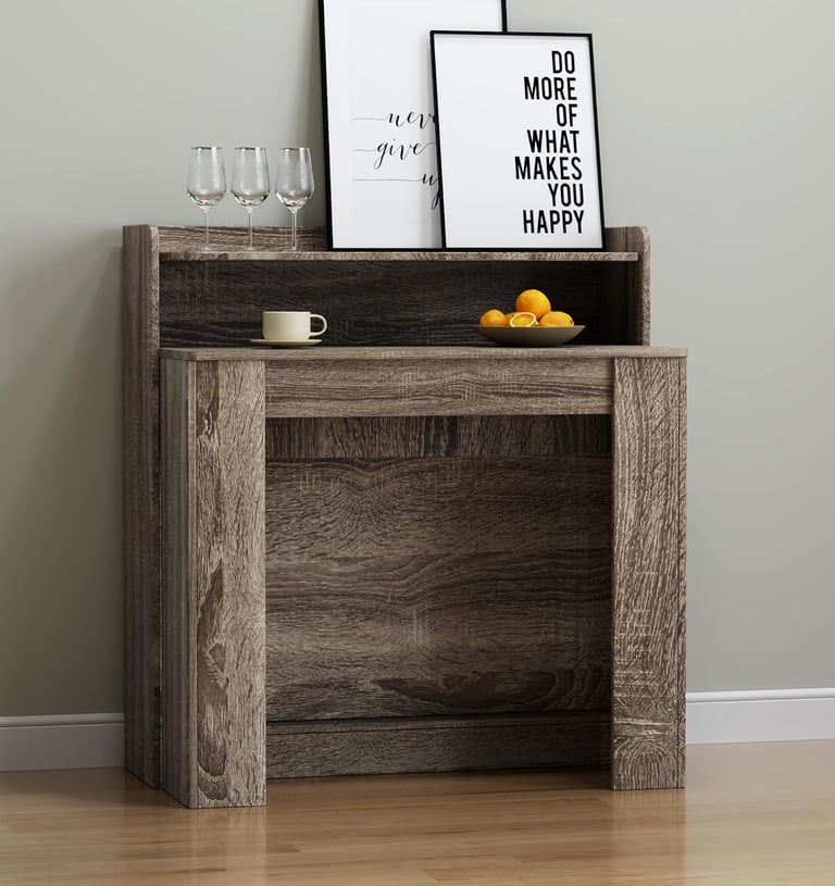 Extendable Dining Table with Shelf, Transformer Extra Console Table for 1-9 People