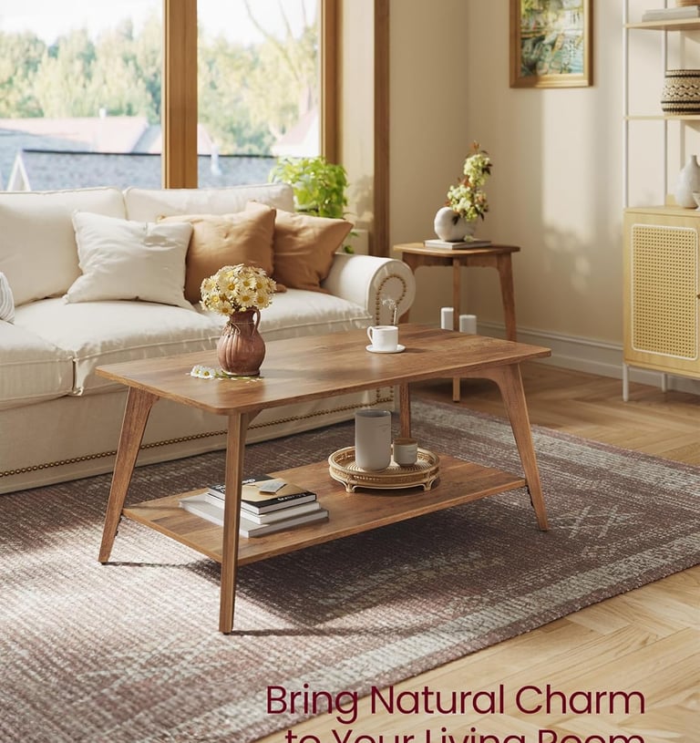 2-Tier Center Table with Storage, Tapered Legs, Curved Transitions