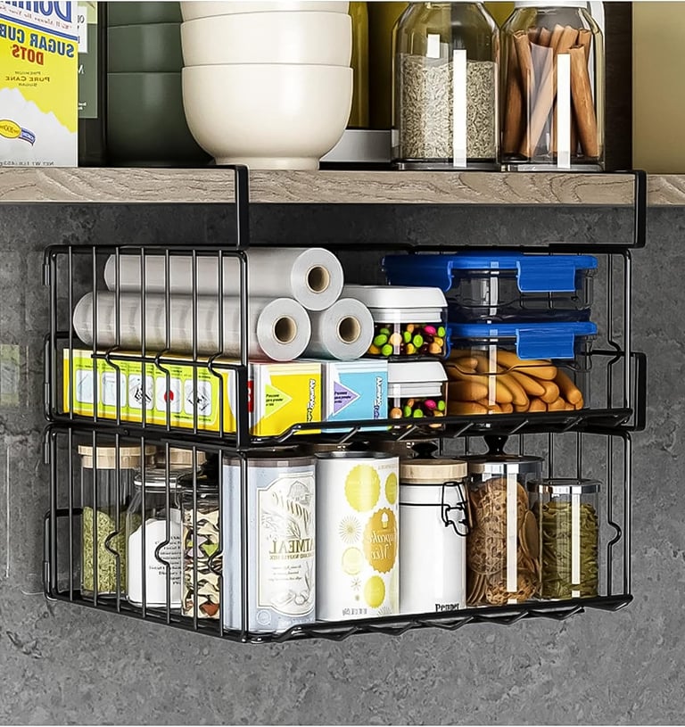 Under Shelf Basket Storage 2Pack - 11.8in Metal Under Cabinet Shelf, Hanging Wire Basket Shelves