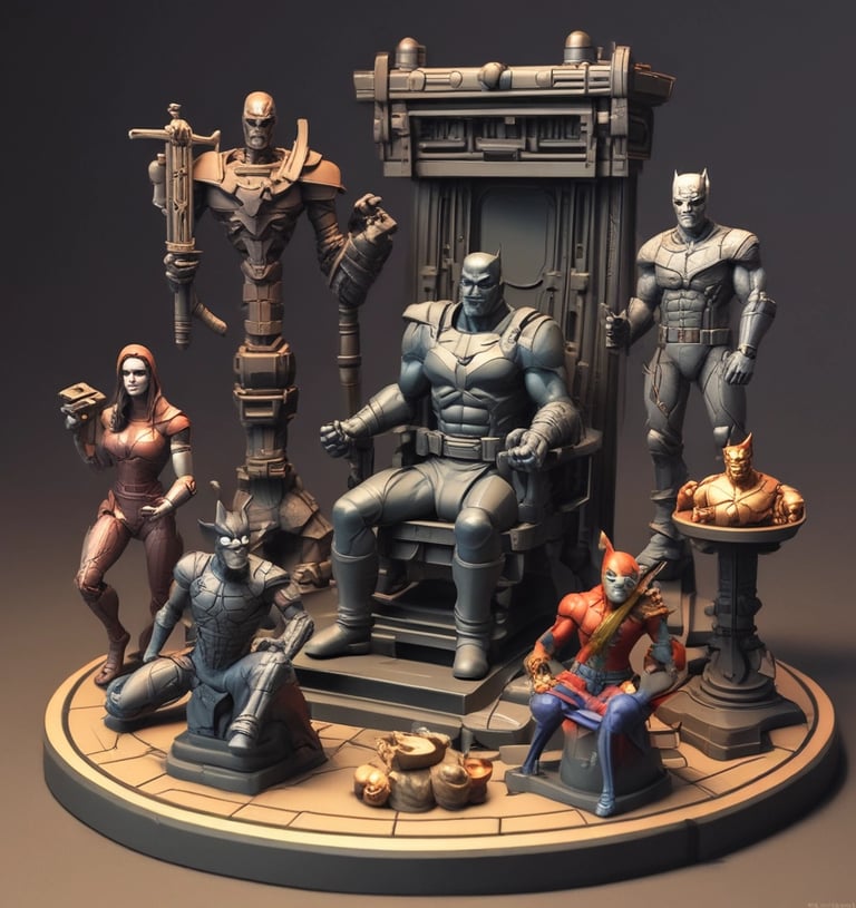 Close-up of intricate 3D-printed collectible figurines glowing softly under ambient light.