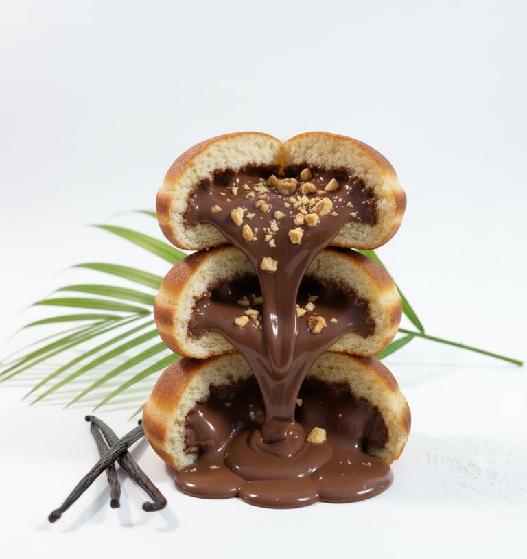 beignet fourré au chocolat au lait et noisettes caramélisées