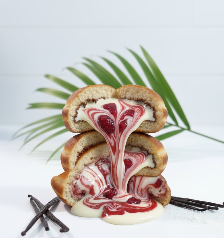 beignet fourré au chocolat blanc et fruits rouges