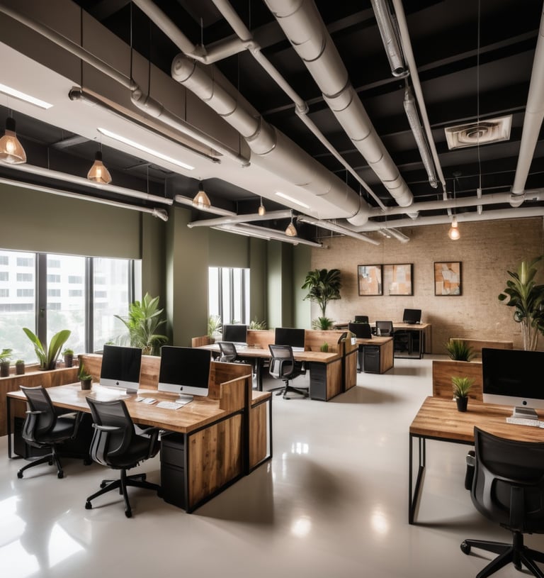 a large open office with a desk and chairs- Richmond Road Clayworks