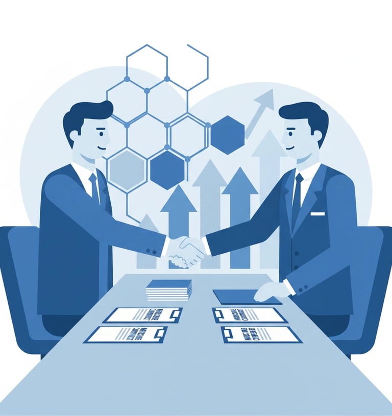 Healthcare executives shaking hands during partnership negotiation meeting with Medicare Advantage 