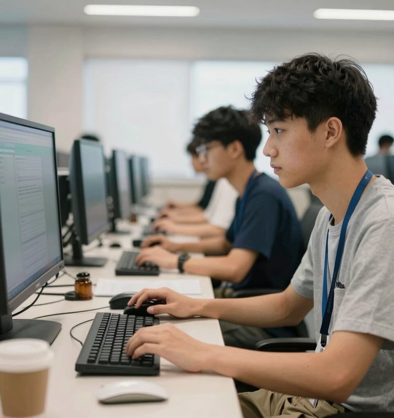 Smiling female dental technician in lab coat holding professional dentistry tools.