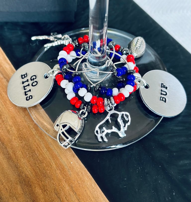 assorted buffalo bills wine charms
