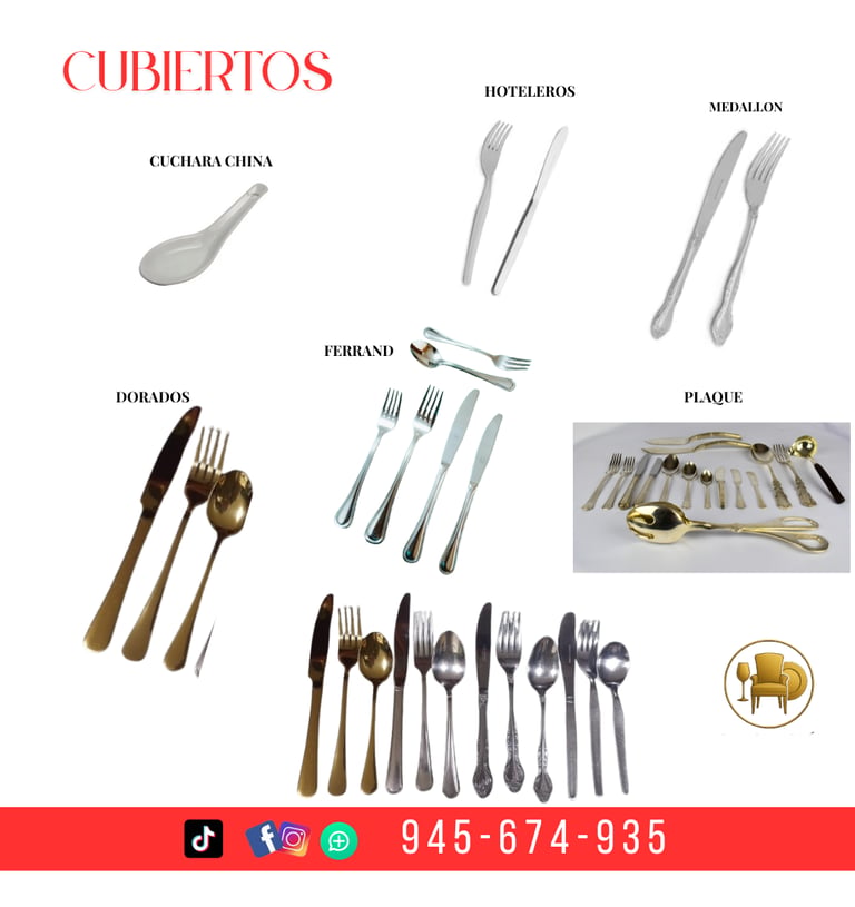 Cubiertos dorados en alquiler