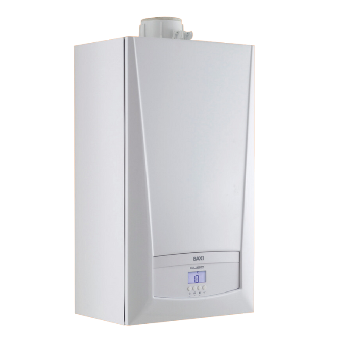 a white tankless water heater with a digital display