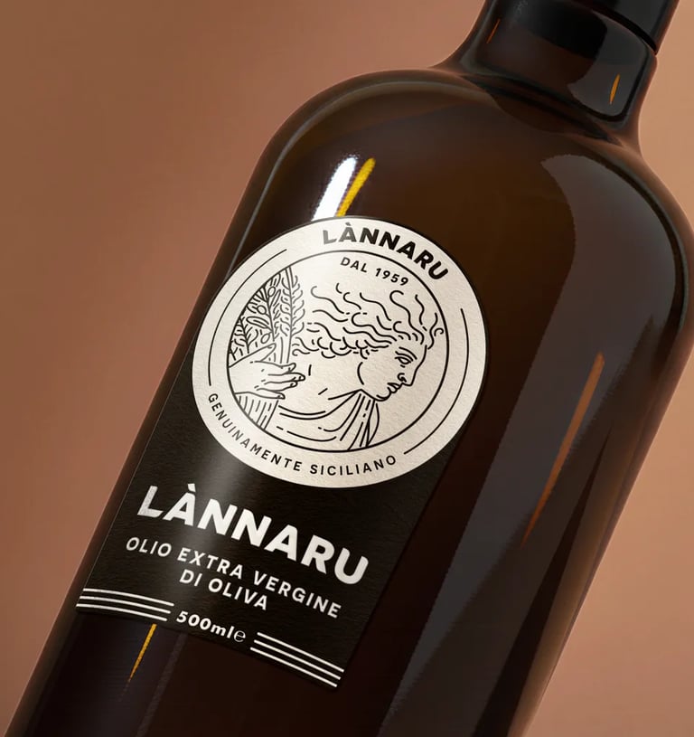 Brand identity Lànnaru, packaging olio extravergine di oliva siciliano di alta gamma