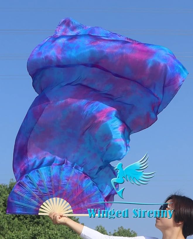 Winged Sirenny Pareja 180cm Abanicos Velos de Seda Auténtica para Baile Árabe, Accesorios de Danza d