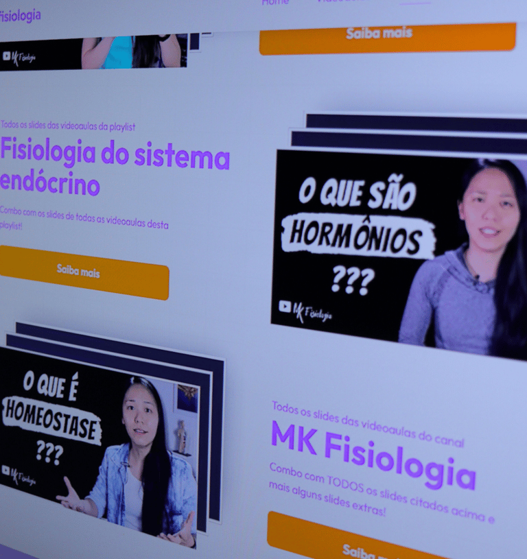 Foto do site MK Fisiologia dando destaque a página com os slides das videoaulas do canal do YouTube