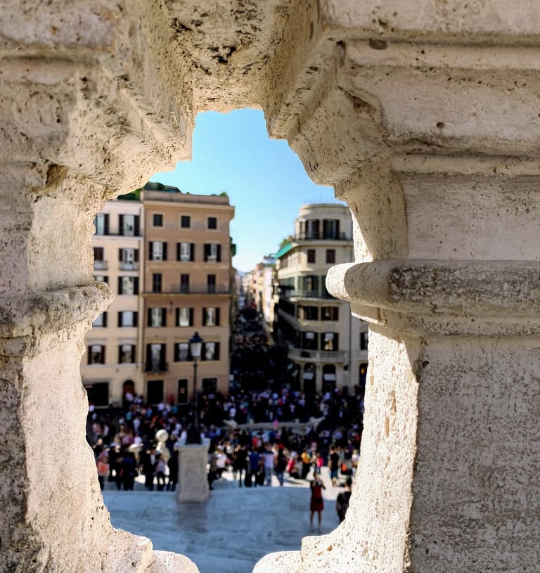 View from top of the Spanish Steps with a large crowd below