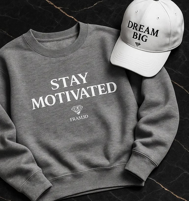 a crewneck with a baseball cap on it with motivational sentence