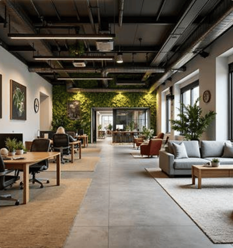 a large open space with a couch 