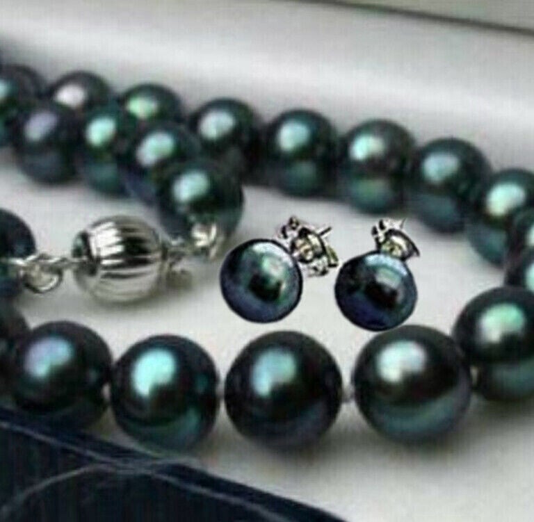 akoya black pearl necklace and earrings