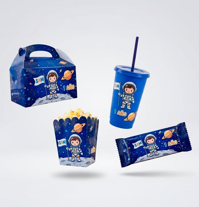 Productos personalizados para fiesta infantil tema de astronauta caja para palomitas caja de dulce