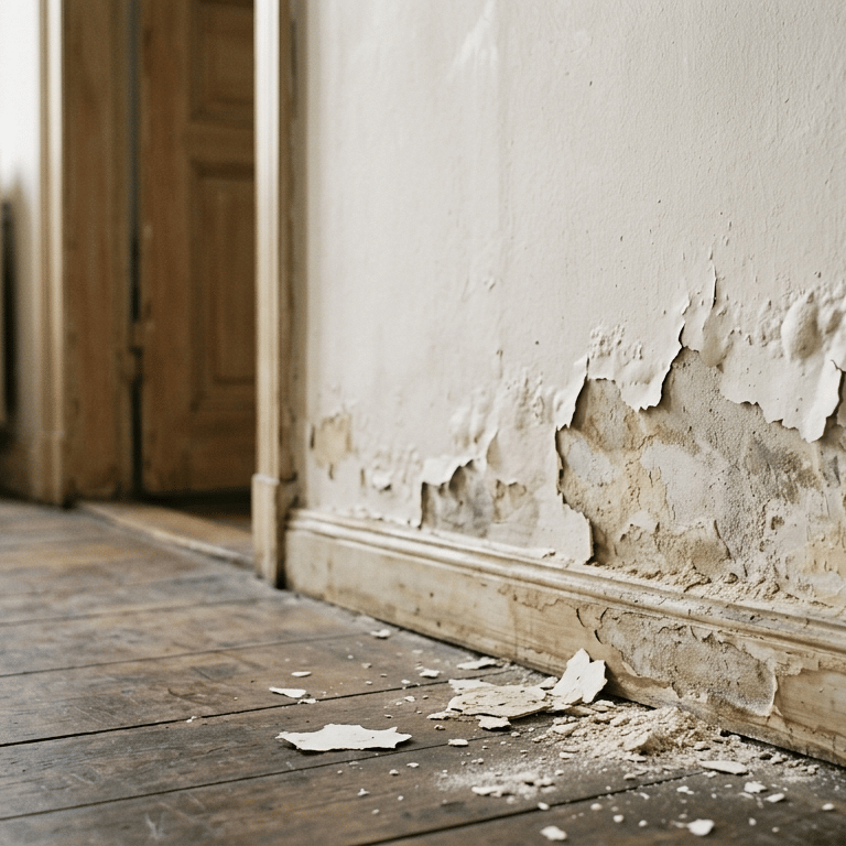 Desconchones y pintura abombada por humedad por capilaridad