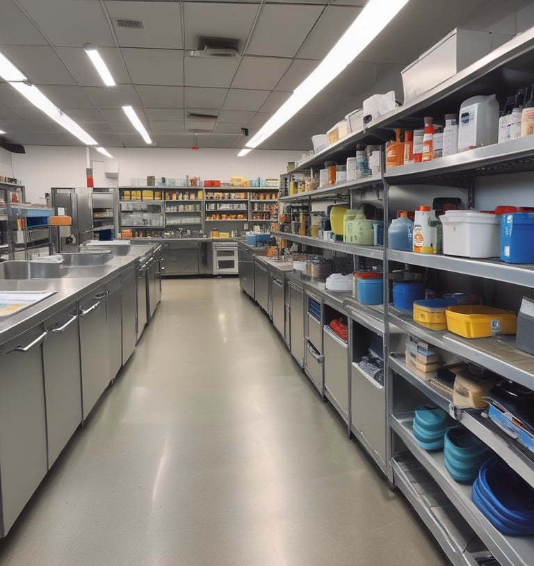 Cleaning tools like brooms and mops standing ready in a tidy utility corner.